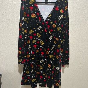 Disney Long Sleeve Dress with Red and Gold Patterns